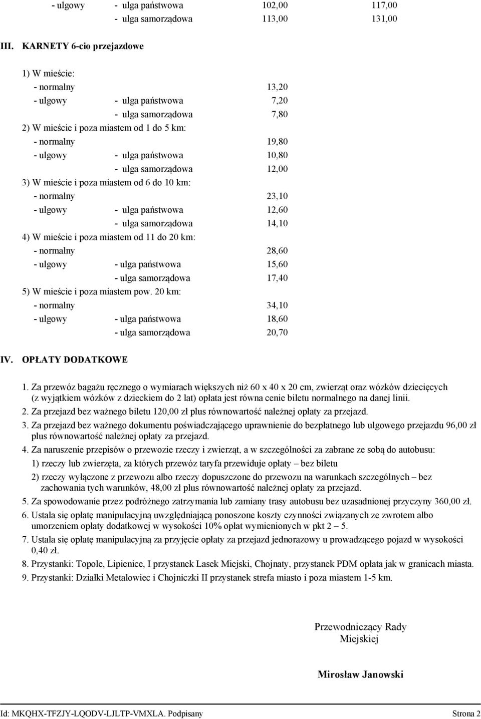 10,80 - ulga samorządowa 12,00 3) W mieście i poza miastem od 6 do 10 km: - normalny 23,10 - ulgowy - ulga państwowa 12,60 - ulga samorządowa 14,10 4) W mieście i poza miastem od 11 do 20 km: -