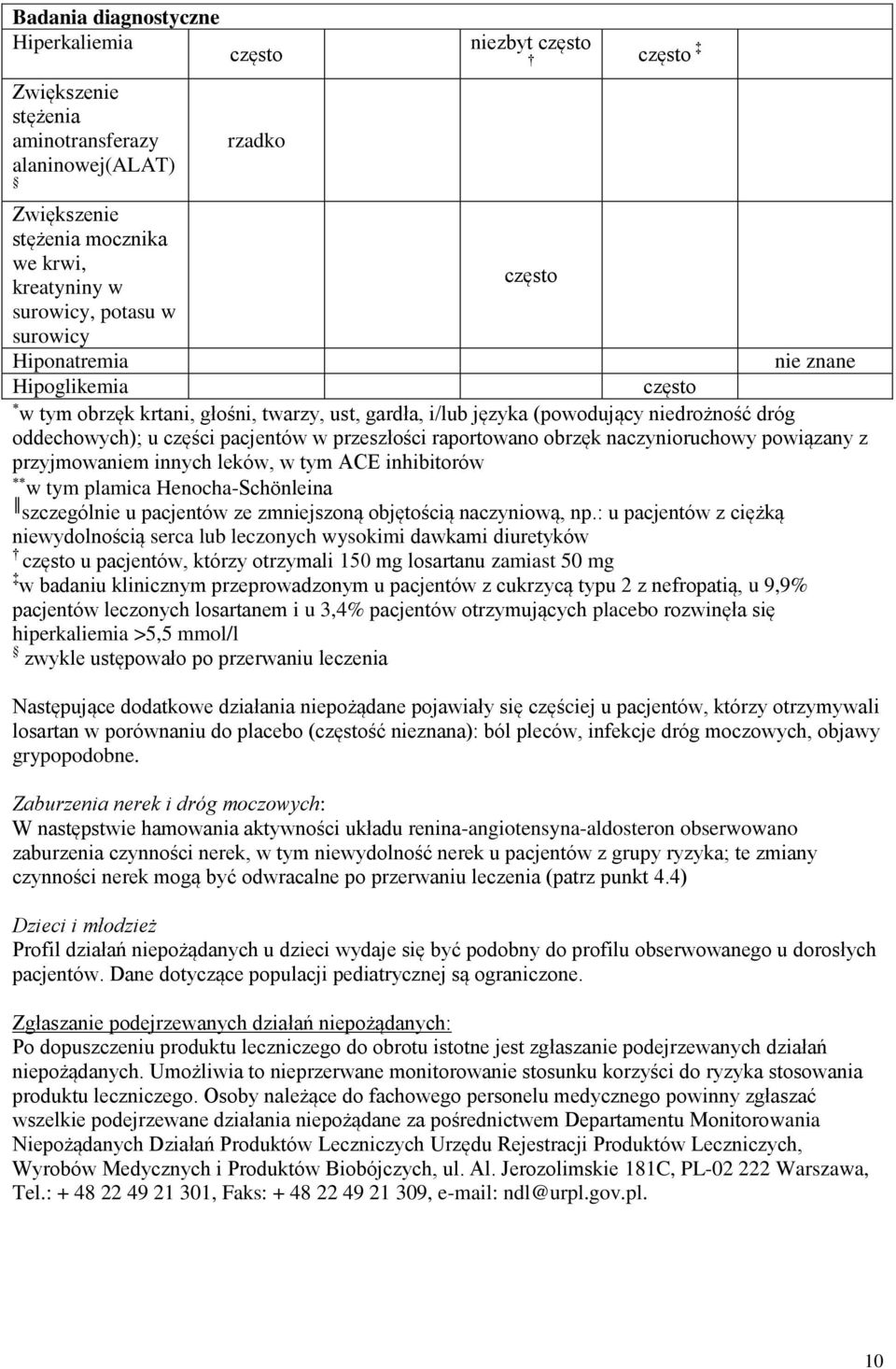 przyjmowaniem innych leków, w tym ACE inhibitorów w tym plamica Henocha-Schönleina szczególnie u pacjentów ze zmniejszoną objętością naczyniową, np.