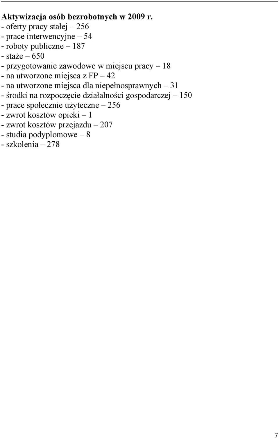 zawodowe w miejscu pracy 18 - na utworzone miejsca z FP 42 - na utworzone miejsca dla niepełnosprawnych 31