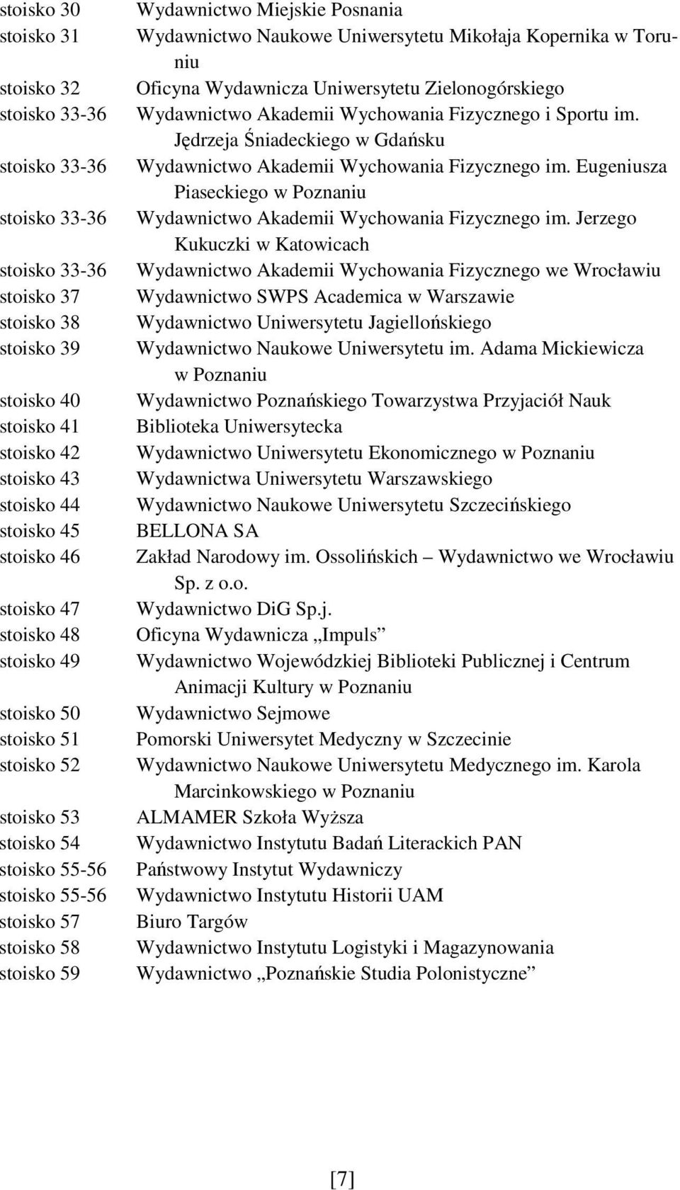 Wydawnicza Uniwersytetu Zielonogórskiego Wydawnictwo Akademii Wychowania Fizycznego i Sportu im. Jędrzeja Śniadeckiego w Gdańsku Wydawnictwo Akademii Wychowania Fizycznego im.