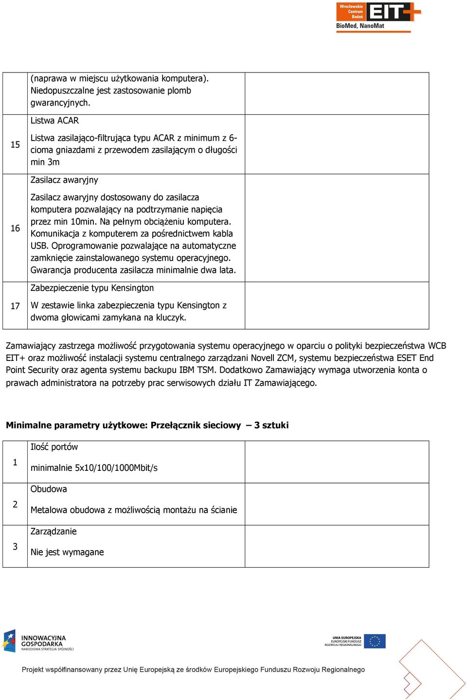 komputera pozwalający na podtrzymanie napięcia przez min 10min. Na pełnym obciążeniu komputera. Komunikacja z komputerem za pośrednictwem kabla USB.