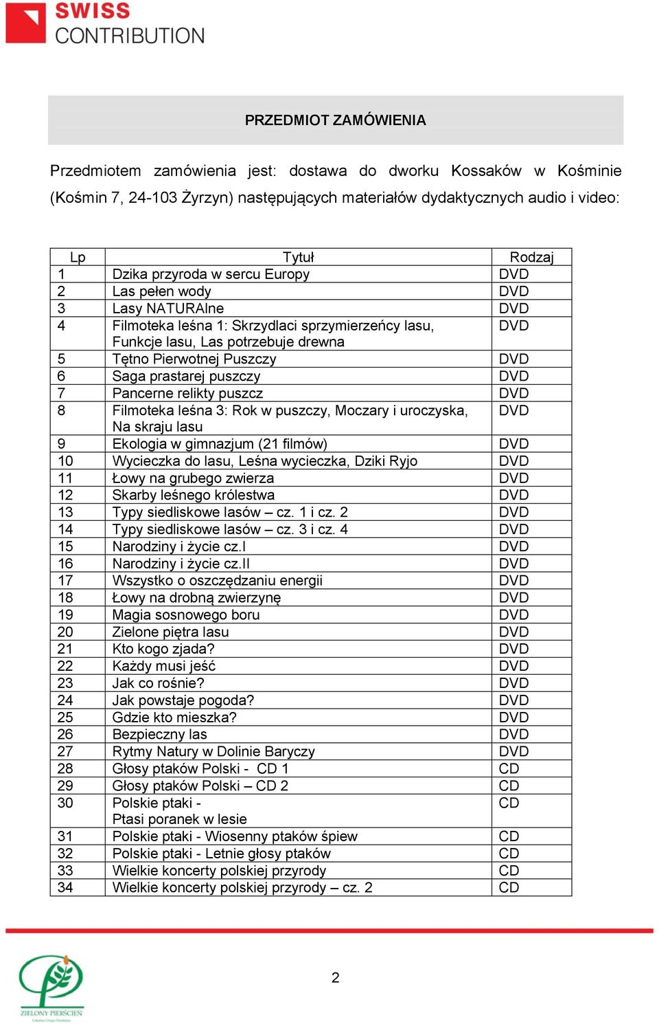 Saga prastarej puszczy DVD 7 Pancerne relikty puszcz DVD 8 Filmoteka leśna 3: Rok w puszczy, Moczary i uroczyska, DVD Na skraju lasu 9 Ekologia w gimnazjum (21 filmów) DVD 10 Wycieczka do lasu, Leśna