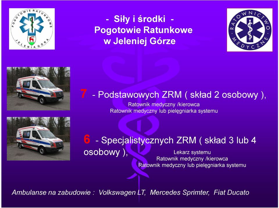 Specjalistycznych ZRM ( skład 3 lub 4 Lekarz systemu osobowy ), Ratownik medyczny /kierowca