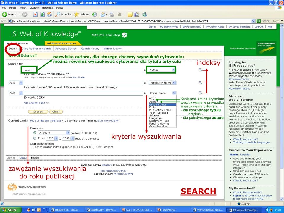 przypadku wyszukiwania cytowań: - dla konkretnego tytułu artykułu, - dla