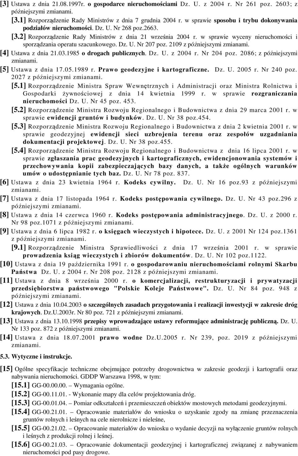 w sprawie wyceny nieruchomości i sporządzania operatu szacunkowego. Dz. U. Nr 207 poz. 2109 z [4] Ustawa z dnia 21.03.1985 o drogach publicznych. Dz. U. z 2004 r. Nr 204 poz.