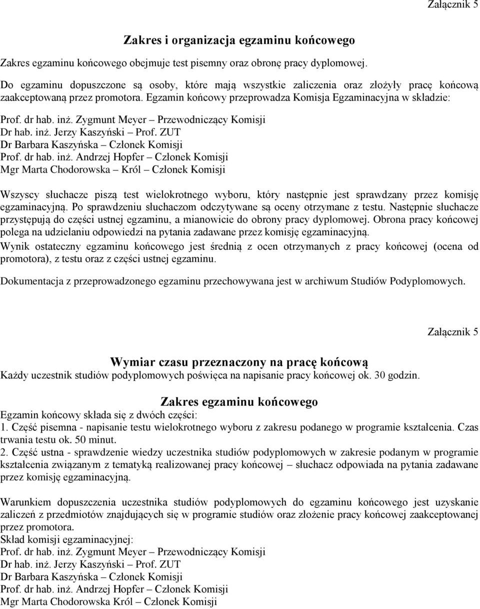 inż. Zygmunt Meyer Przewodniczący Komisji Dr hab. inż.