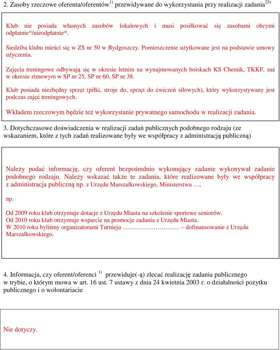 Zajęcia treningowe odbywają się w okresie letnim na wynajmowanych boiskach KS Chemik, TKKF, zaś w okresie zimowym w SP nr 25, SP nr 60, SP nr 38.