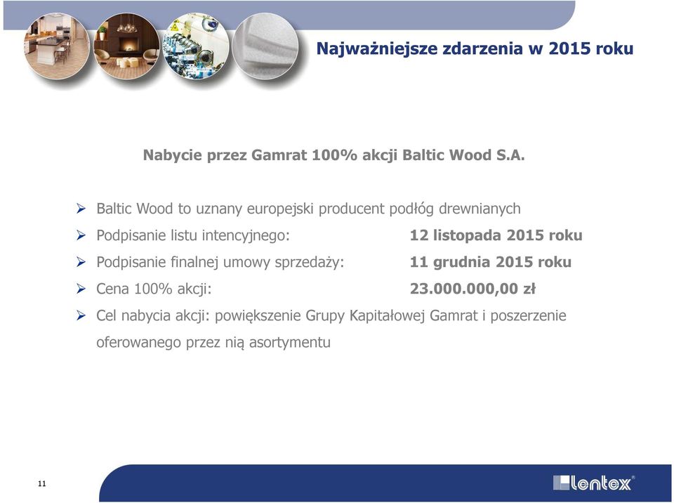 listopada 2015 roku Podpisanie finalnej umowy sprzedaży: 11 grudnia 2015 roku Cena 100% akcji: 23.