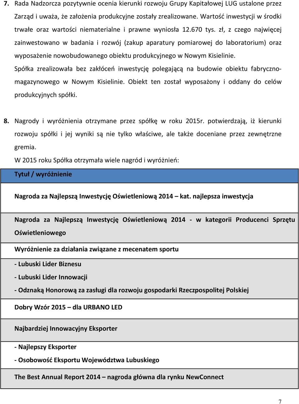 zł, z czego najwięcej zainwestowano w badania i rozwój (zakup aparatury pomiarowej do laboratorium) oraz wyposażenie nowobudowanego obiektu produkcyjnego w Nowym Kisielinie.