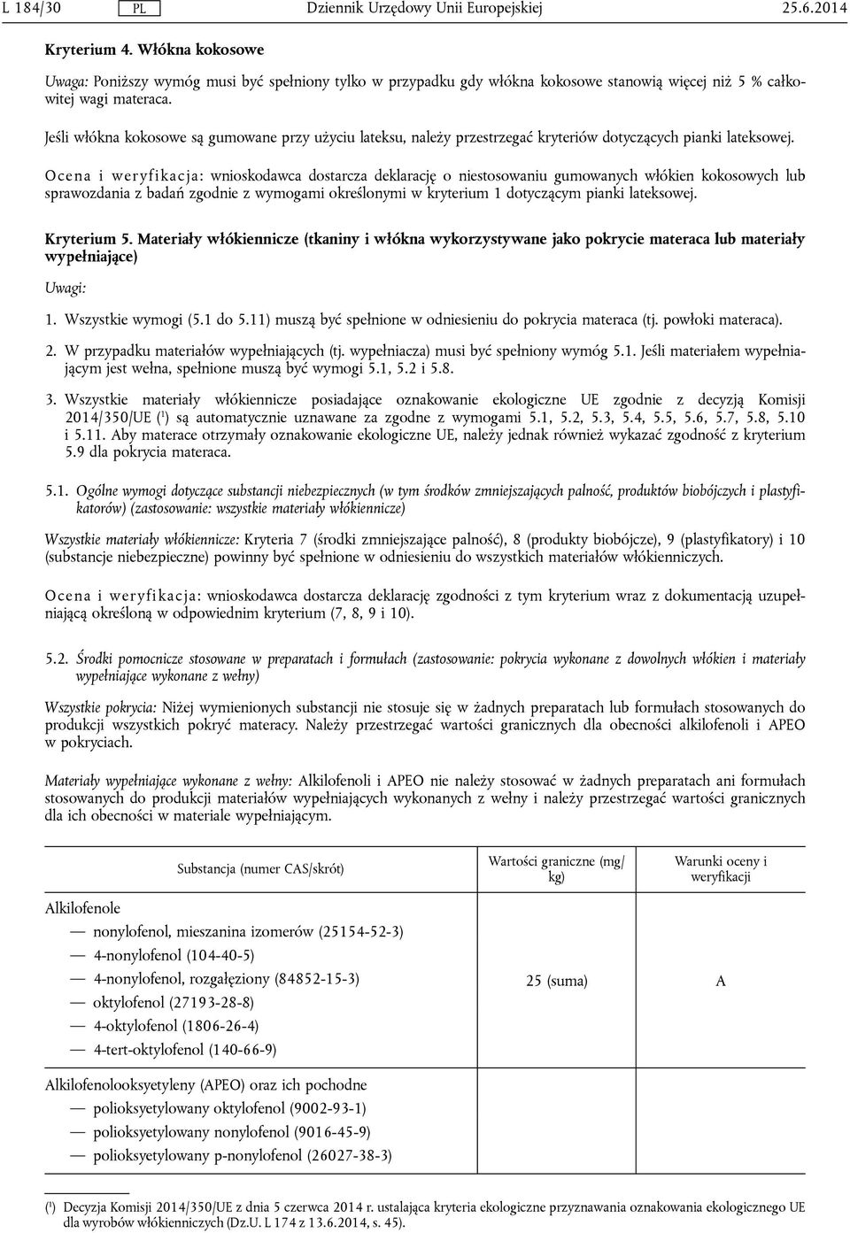 Ocena i weryfikacja: wnioskodawca dostarcza deklarację o niestosowaniu gumowanych włókien kokosowych lub sprawozdania z badań zgodnie z wymogami określonymi w kryterium 1 dotyczącym pianki lateksowej.