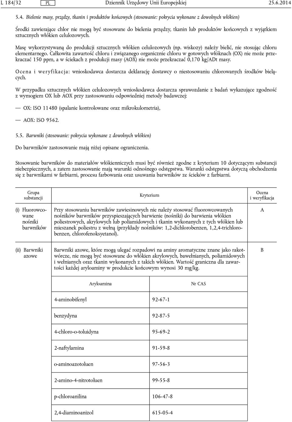 Bielenie masy, przędzy, tkanin i produktów końcowych (stosowanie: pokrycia wykonane z dowolnych włókien) Środki zawierające chlor nie mogą być stosowane do bielenia przędzy, tkanin lub produktów