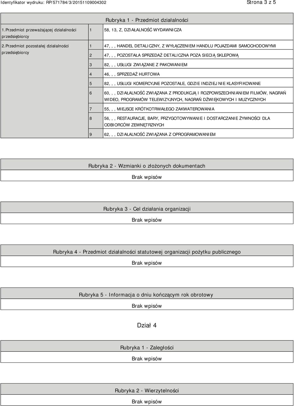 SIECIĄ SKLEPOWĄ 3 82,,, USŁUGI ZWIĄZANE Z PAKOWANIEM 4 46,,, SPRZEDAŻ HURTOWA 5 82,,, USŁUGI KOMERCYJNE POZOSTAŁE, GDZIE INDZIEJ NIE KLASYFIKOWANE 6 60,,, DZIAŁALNOŚĆ ZWIĄZANA Z PRODUKCJĄ I