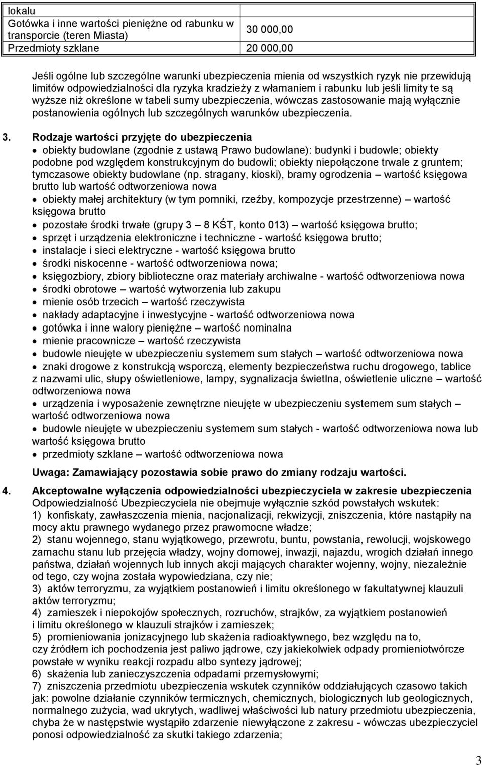 postanowienia ogólnych lub szczególnych warunków ubezpieczenia. 3.