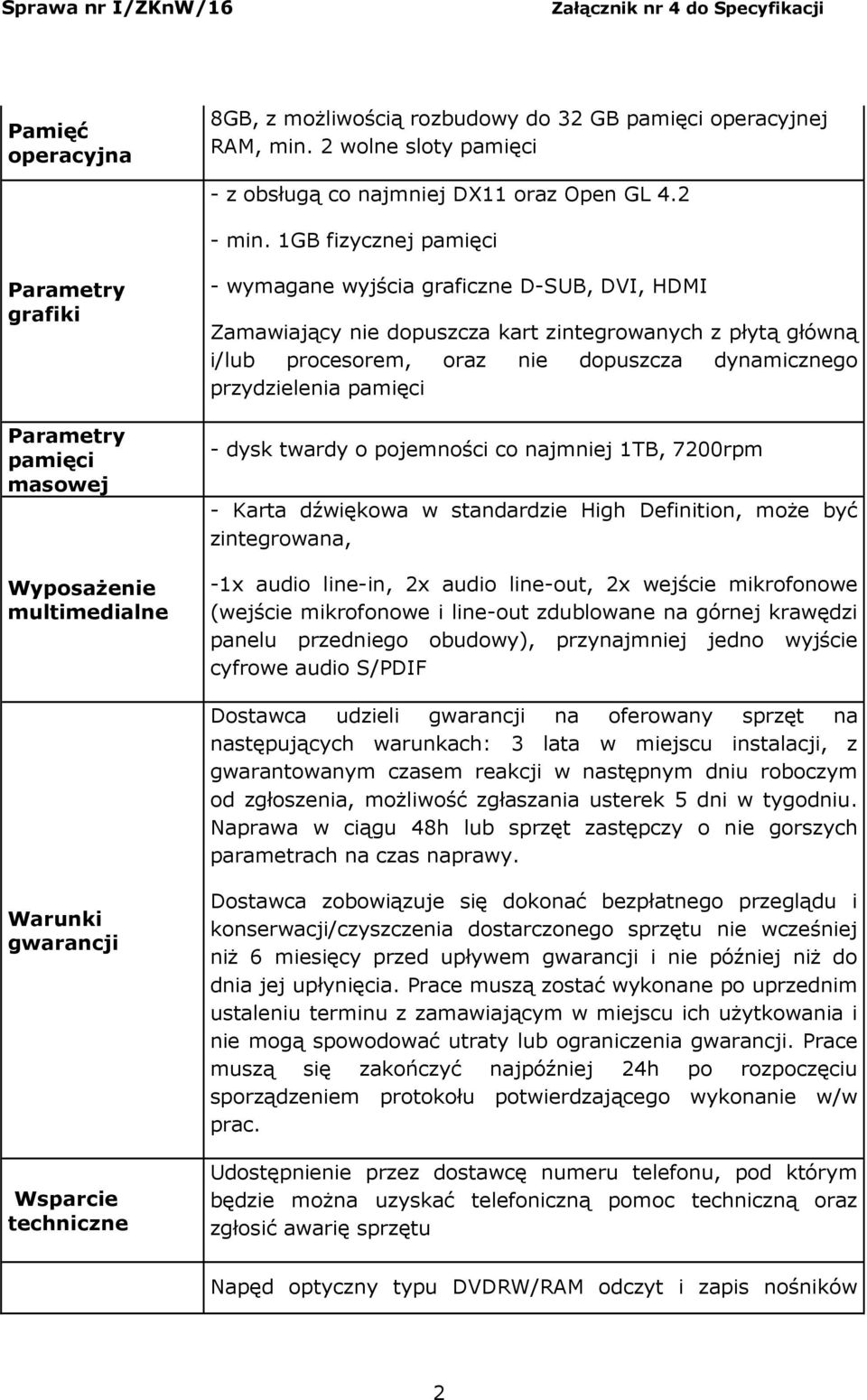 i/lub procesorem, oraz nie dopuszcza dynamicznego przydzielenia pamięci - dysk twardy o pojemności co najmniej 1TB, 7200rpm - Karta dźwiękowa w standardzie High Definition, może być zintegrowana, -1x