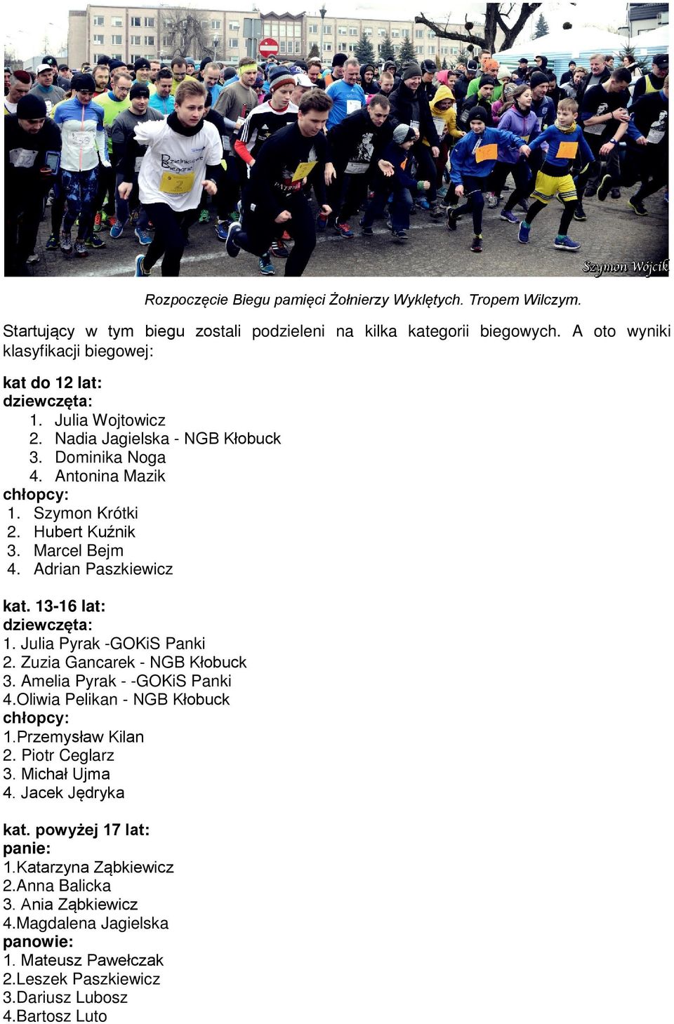 Marcel Bejm 4. Adrian Paszkiewicz kat. 13-16 lat: dziewczęta: 1. Julia Pyrak -GOKiS Panki 2. Zuzia Gancarek - NGB Kłobuck 3. Amelia Pyrak - -GOKiS Panki 4.Oliwia Pelikan - NGB Kłobuck chłopcy: 1.