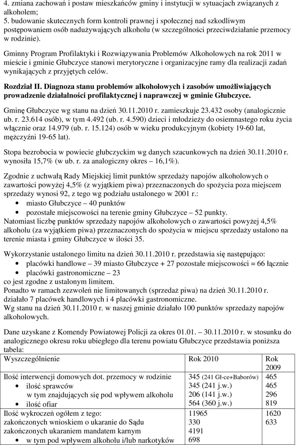 Gminny Program Profilaktyki i Rozwiązywania Problemów Alkoholowych na rok 2011 w mieście i gminie Głubczyce stanowi merytoryczne i organizacyjne ramy dla realizacji zadań wynikających z przyjętych