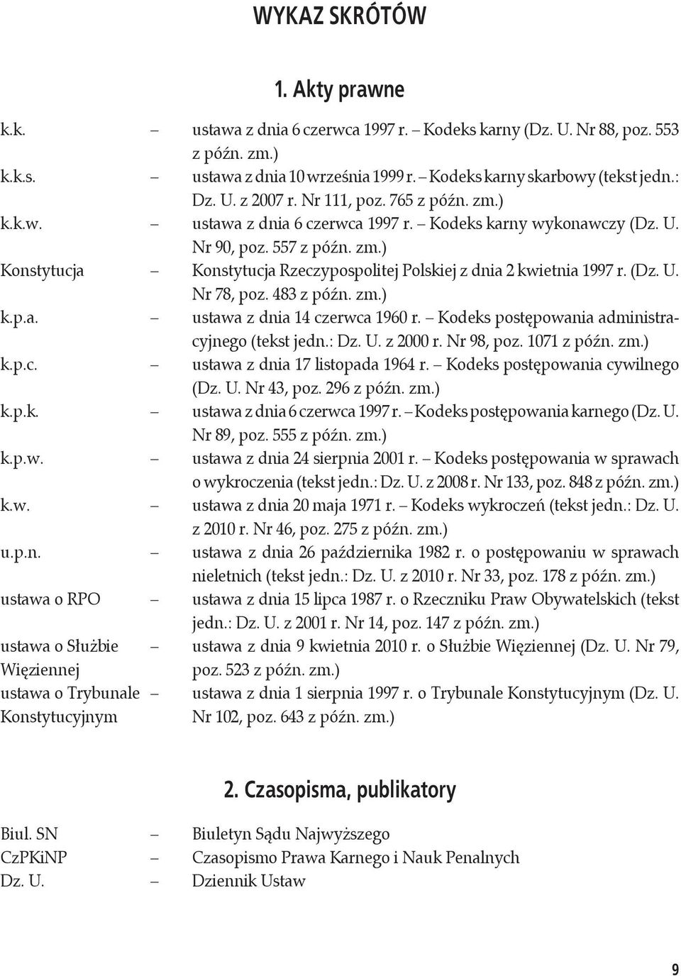 (Dz. U. Nr 78, poz. 483 z późn. zm.) k.p.a. ustawa z dnia 14 czerwca 1960 r. Kodeks postępowania administracyjnego (tekst jedn.: Dz. U. z 2000 r. Nr 98, poz. 1071 z późn. zm.) k.p.c. ustawa z dnia 17 listopada 1964 r.