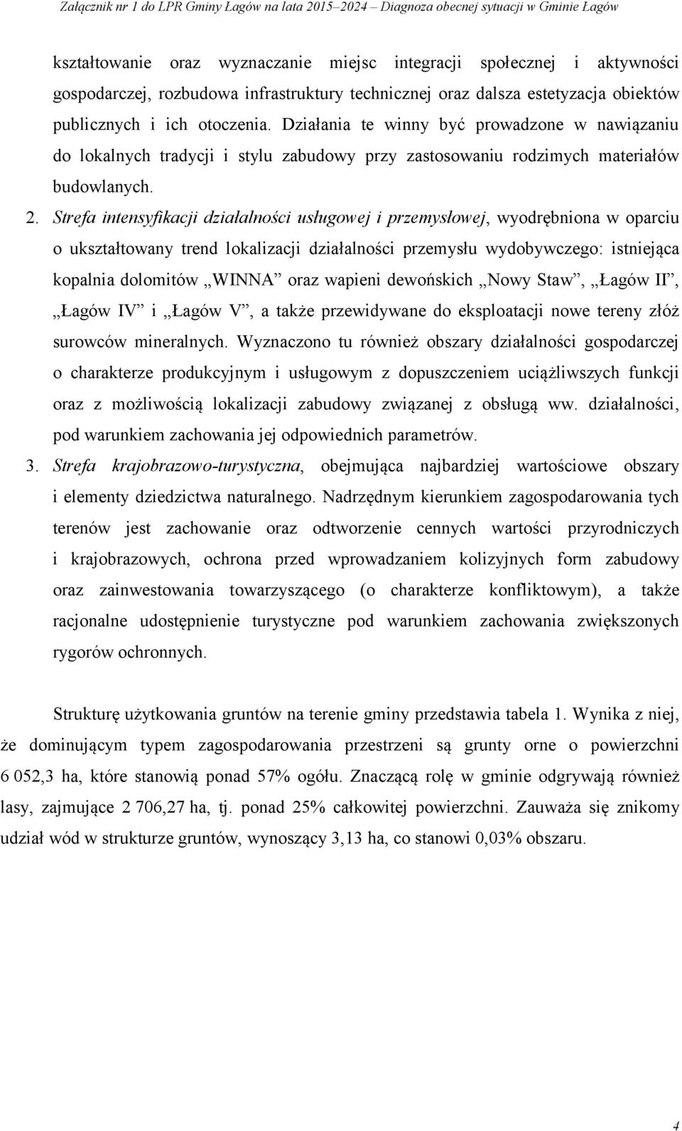 Strefa intensyfikacji działalności usługowej i przemysłowej, wyodrębniona w oparciu o ukształtowany trend lokalizacji działalności przemysłu wydobywczego: istniejąca kopalnia dolomitów WINNA oraz