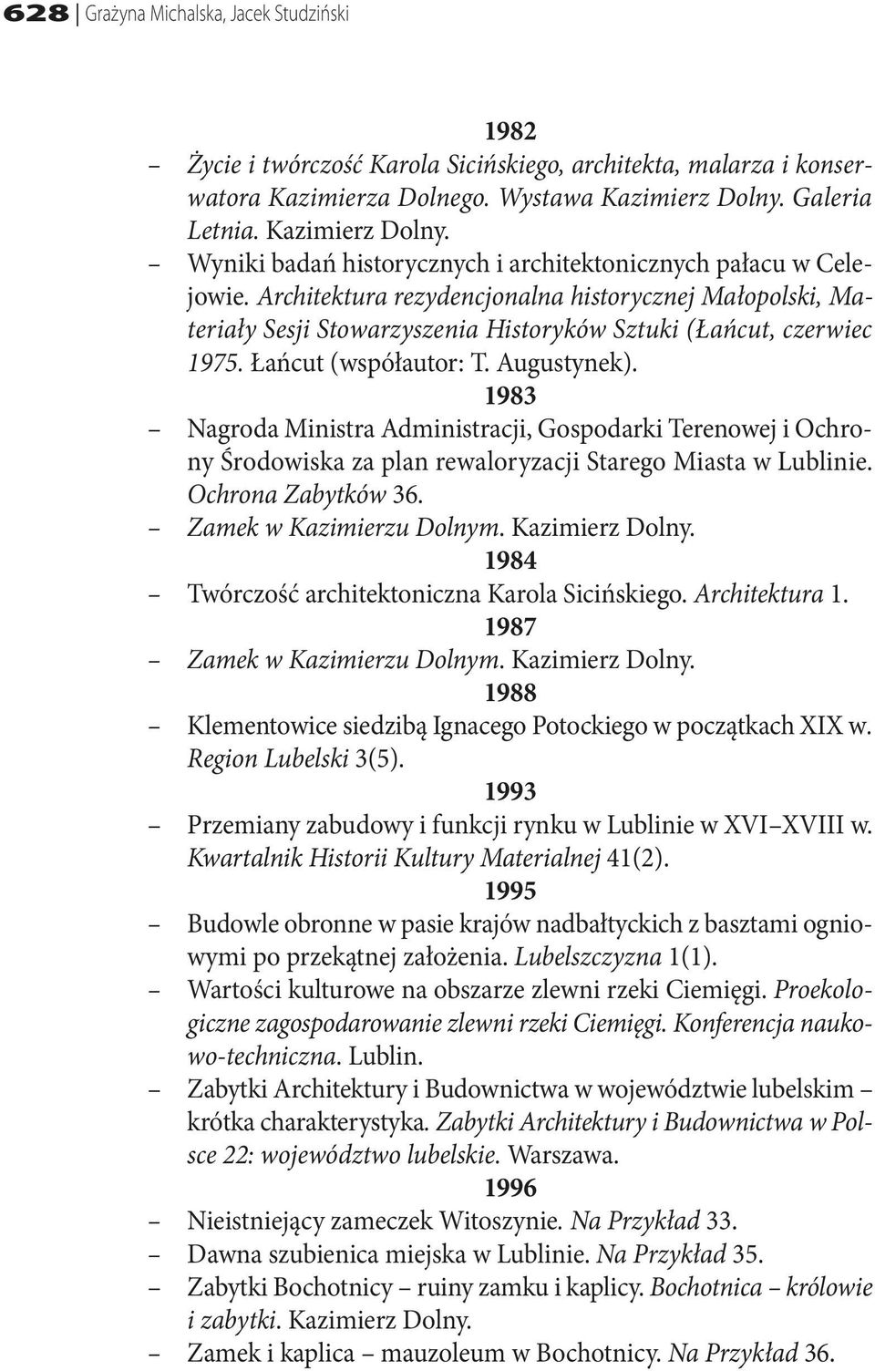 Architektura rezydencjonalna historycznej Małopolski, Materiały Sesji Stowarzyszenia Historyków Sztuki (Łańcut, czerwiec 1975. Łańcut (współautor: T. Augustynek).
