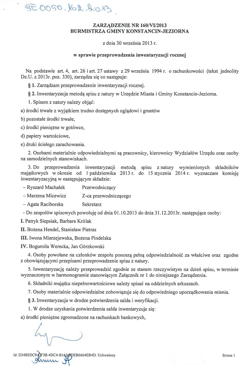 Inwentaryzacja metodą spisu z natury w Urzędzie Miasta i Gminy Konstancin-Jeziorna. 1.