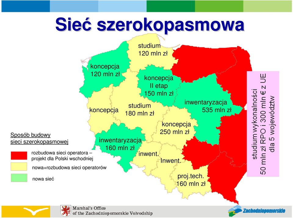 sieć studium 120 mln zł studium 180 mln zł koncepcja II etap 150 mln zł koncepcja 250 mln