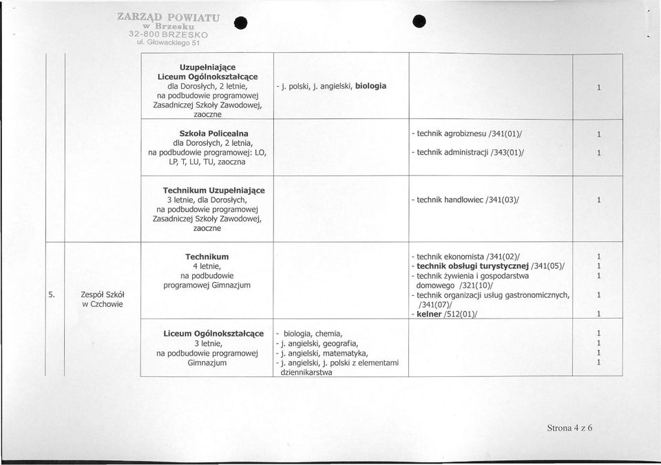 Dorosłych, Zasadniczej Szkoły Zawodowej, zaoczne - technik handlowiec /34(03)/ 5.