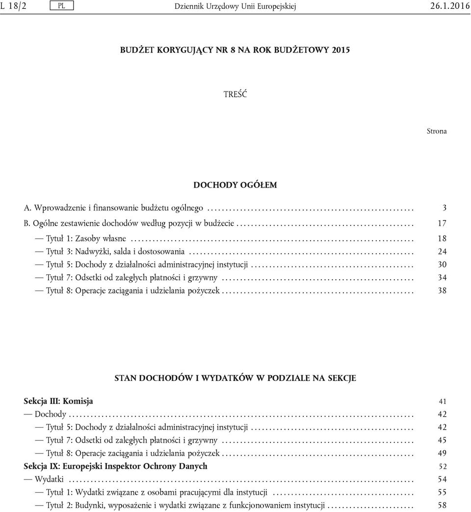 ............................................................. 24 Tytuł 5: Dochody z działalności administracyjnej instytucji............................................. 30 Tytuł 7: Odsetki od zaległych płatności i grzywny.