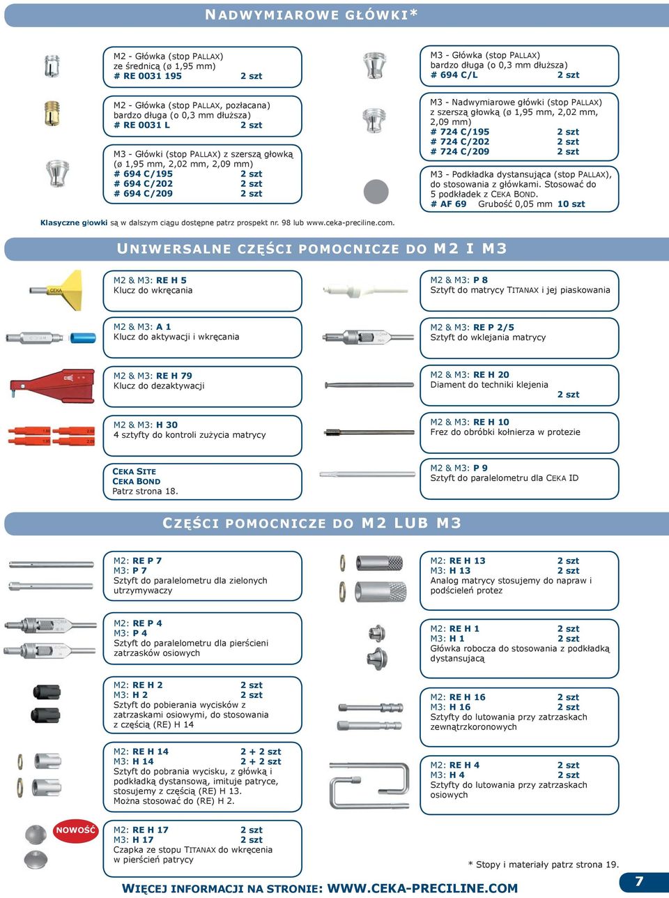 (stop PALLAX) z szerszą głowką (ø 1,9 mm, 2,02 mm, 2,09 mm) # 724 C/19 2 szt # 724 C/202 2 szt # 724 C/209 2 szt M3 - Podkładka dystansująca (stop PALLAX), do stosowania z główkami.
