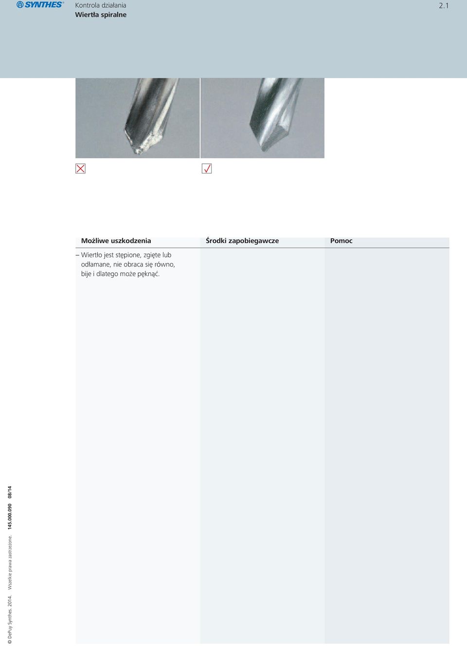 zgięte lub odłamane, nie