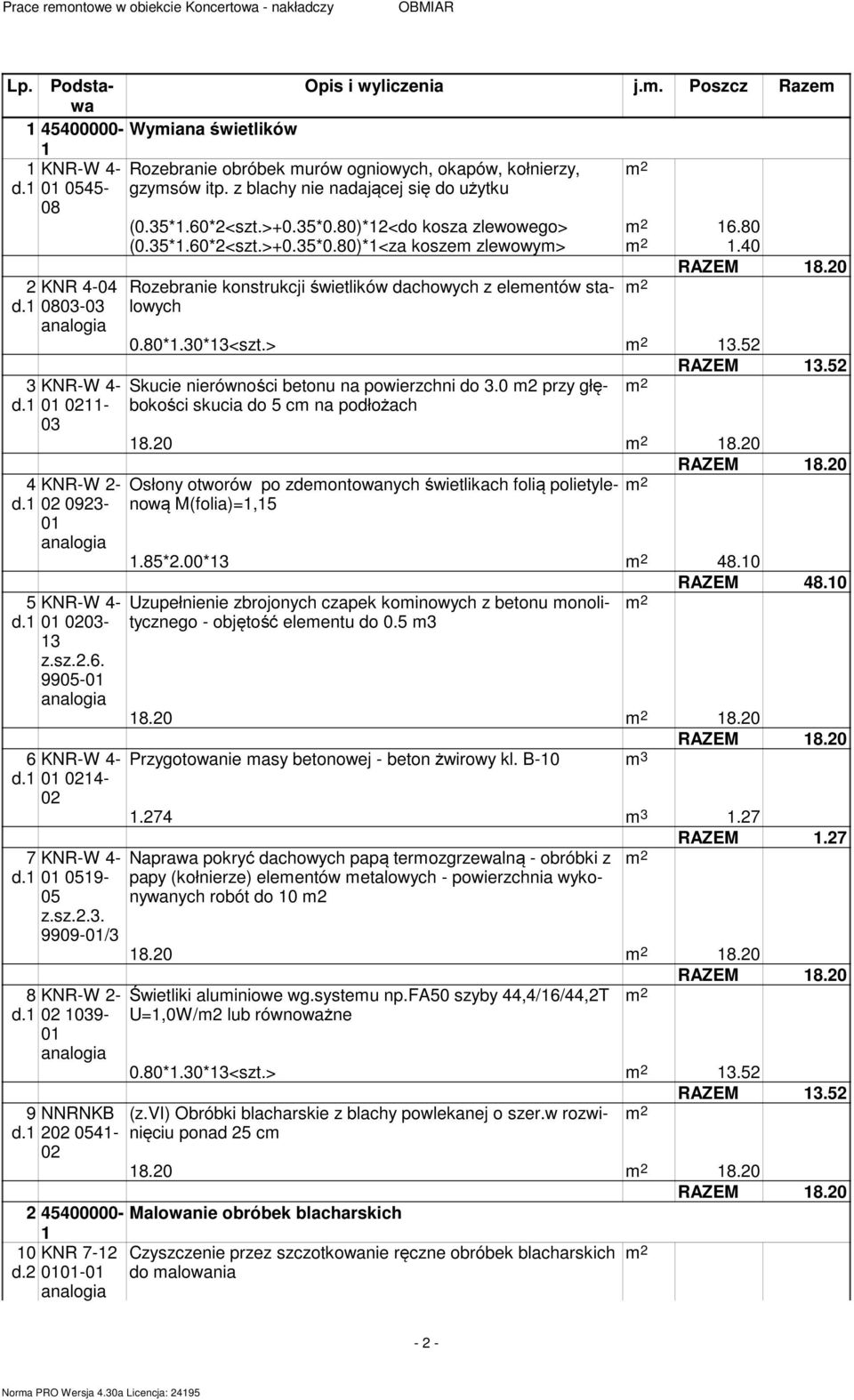 1 01 0214-02 7 KNR-W 4- d.1 01 0519-05 z.sz.2.3. 9909-01/3 8 KNR-W 2- d.1 02 1039-01 9 NNRNKB d.1 202 0541-02 10 d.2 (0.35*1.60*2<szt.>+0.35*0.80)*12<do kosza zlewowego> 16.80 (0.35*1.60*2<szt.>+0.35*0.80)*1<za koszem zlewowym> 1.