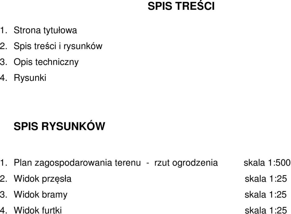 Plan zagospodarowania terenu - rzut ogrodzenia skala 1:500 2.