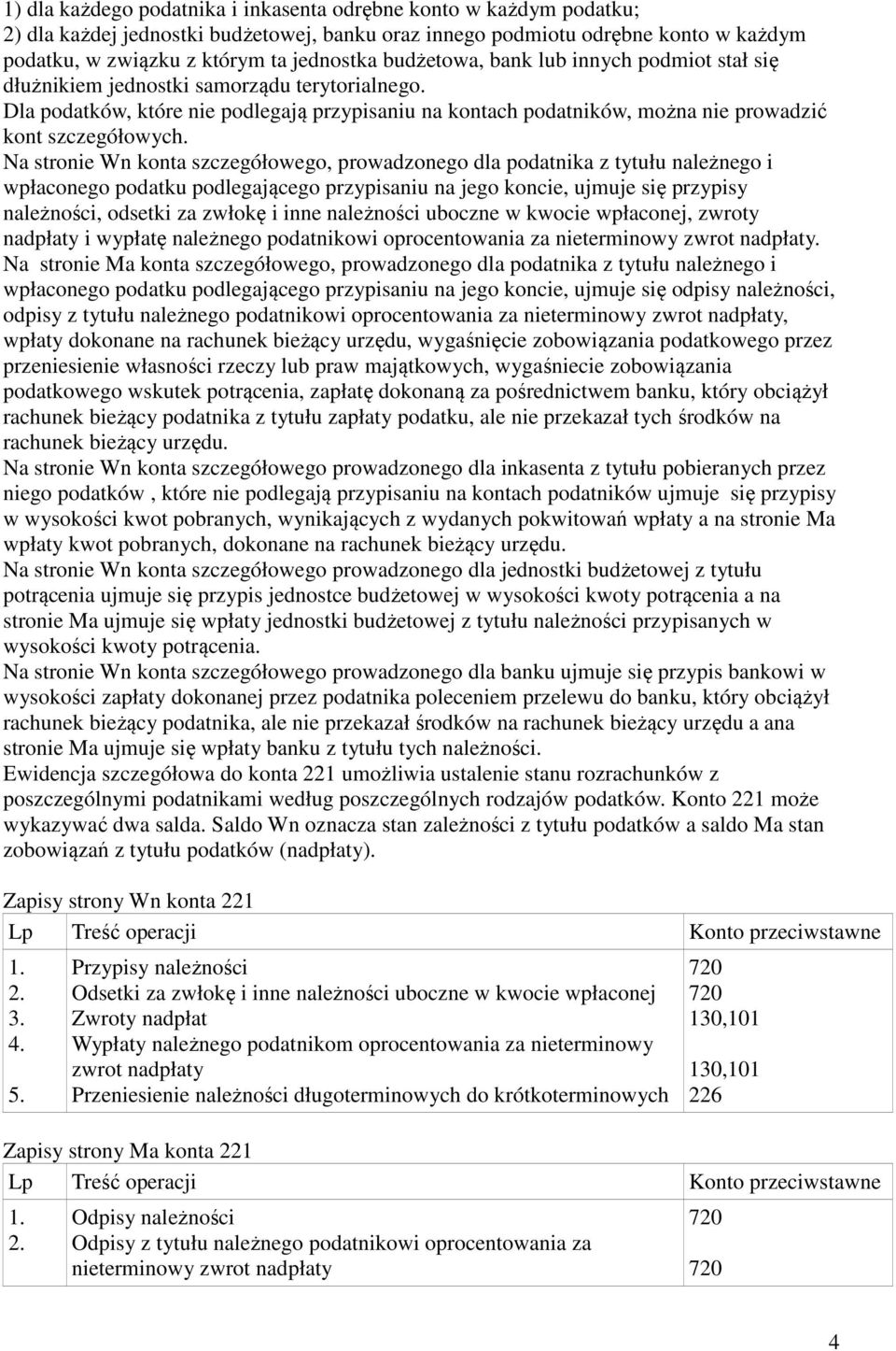 Na stronie Wn konta szczegółowego, prowadzonego dla podatnika z tytułu należnego i wpłaconego podatku podlegającego przypisaniu na jego koncie, ujmuje się przypisy należności, odsetki za zwłokę i