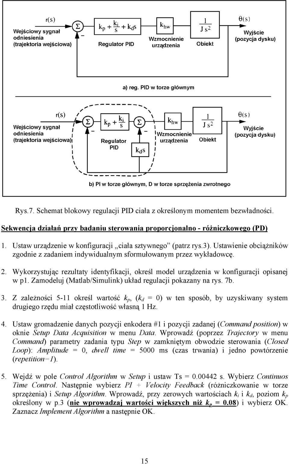Zamodeluj Matlab/Simulin uład regulaji oazany na ry. 7b. 3. Z zależnośi 5- oreśl wartość, d w ten oób, by uzyiwany ytem drugiego rzędu miał zętotliwość właną Hz. 4.