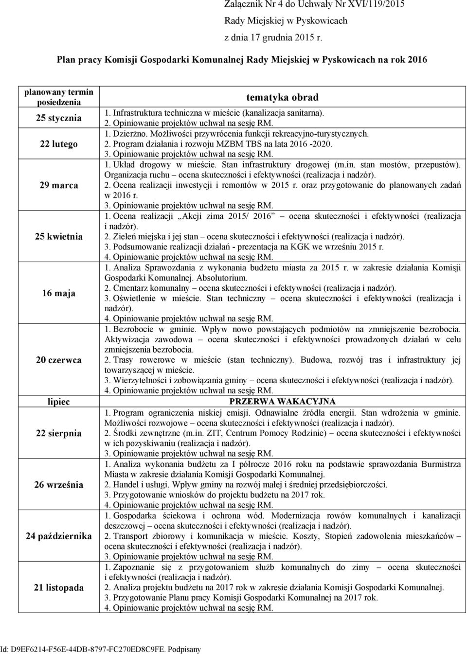 Możliwości przywrócenia funkcji rekreacyjno-turystycznych. 2. Program działania i rozwoju MZBM TBS na lata 2016-2020. 3. Opiniowanie projektów uchwał na sesję RM. 1. Układ drogowy w mieście.