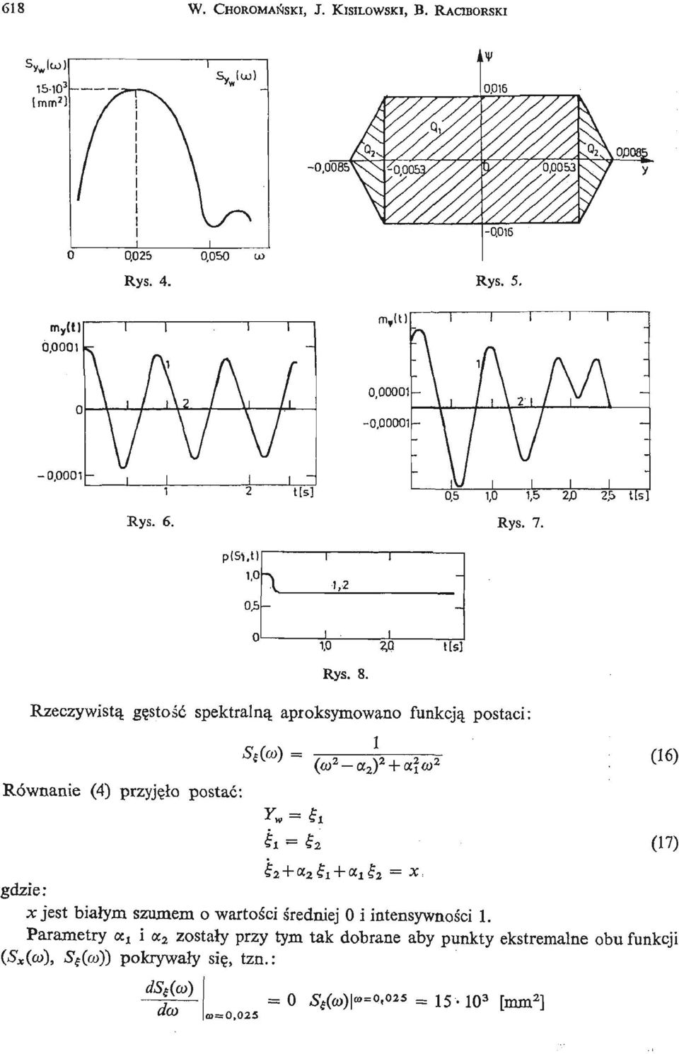 łlsl Rzeczywistą gę stość spektralną aproksymowano funkcją postaci: Równanie (4) przyję ło postać:, x (co 2 a 2 ) 2 + af<u (6) JC jest białym