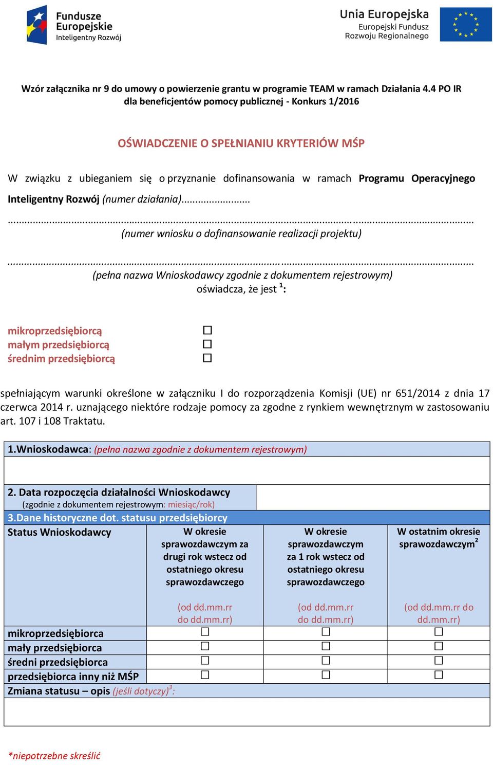 Rozwój (numer działania)...... (numer wniosku o dofinansowanie realizacji projektu).