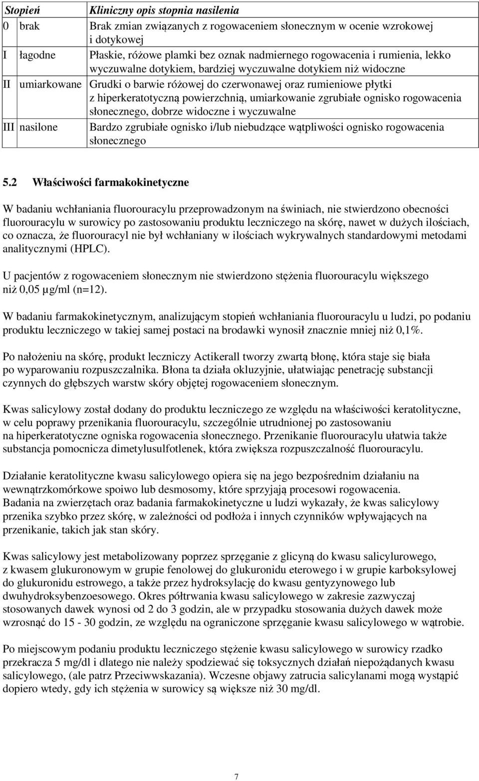umiarkowanie zgrubiałe ognisko rogowacenia słonecznego, dobrze widoczne i wyczuwalne III nasilone Bardzo zgrubiałe ognisko i/lub niebudzące wątpliwości ognisko rogowacenia słonecznego 5.