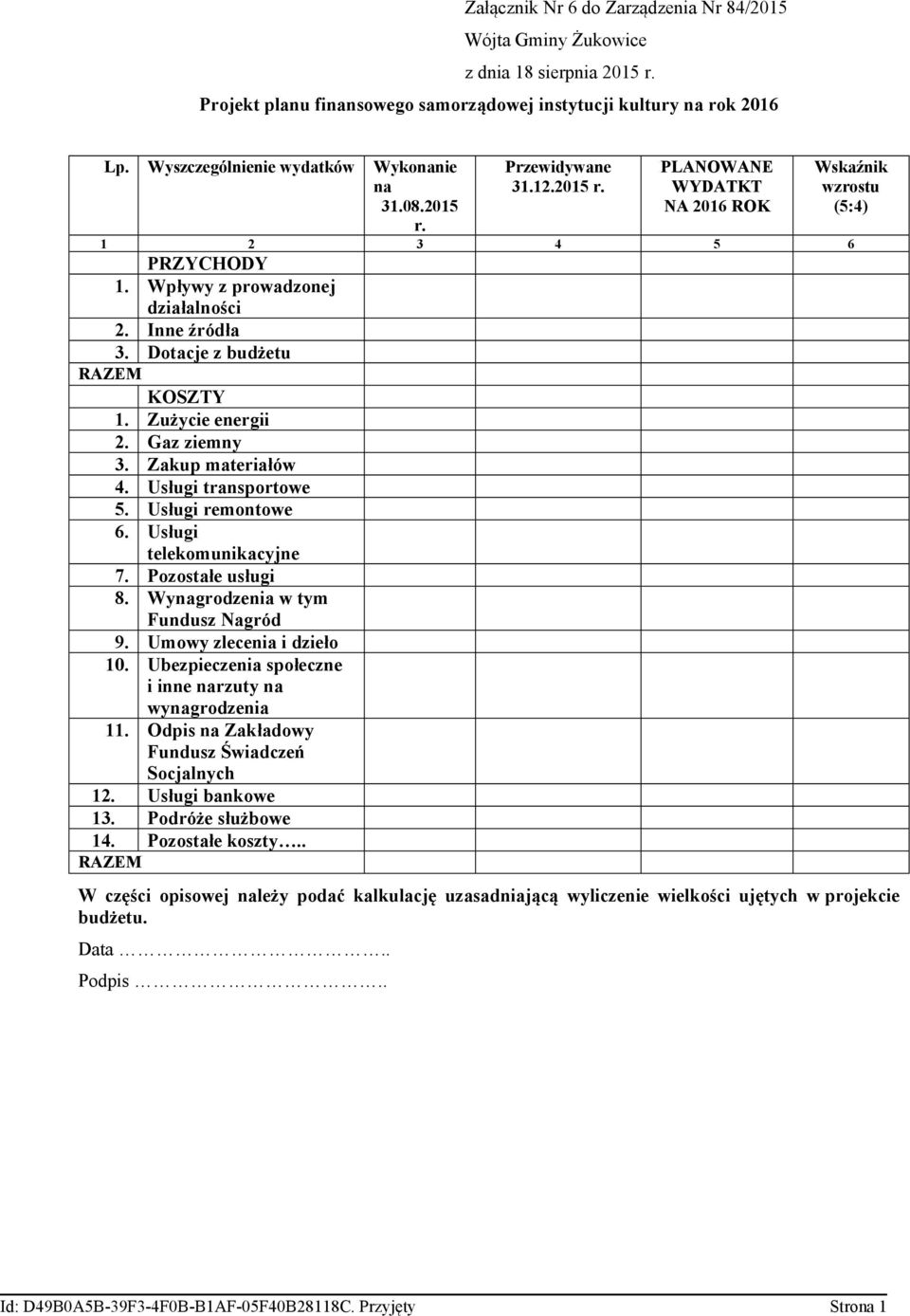 Zużycie energii 2. Gaz ziemny 3. Zakup materiałów 4. Usługi transportowe 5. Usługi remontowe 6. Usługi telekomunikacyjne 7. Pozostałe usługi 8. Wynagrodzenia w tym Fundusz Nagród 9.