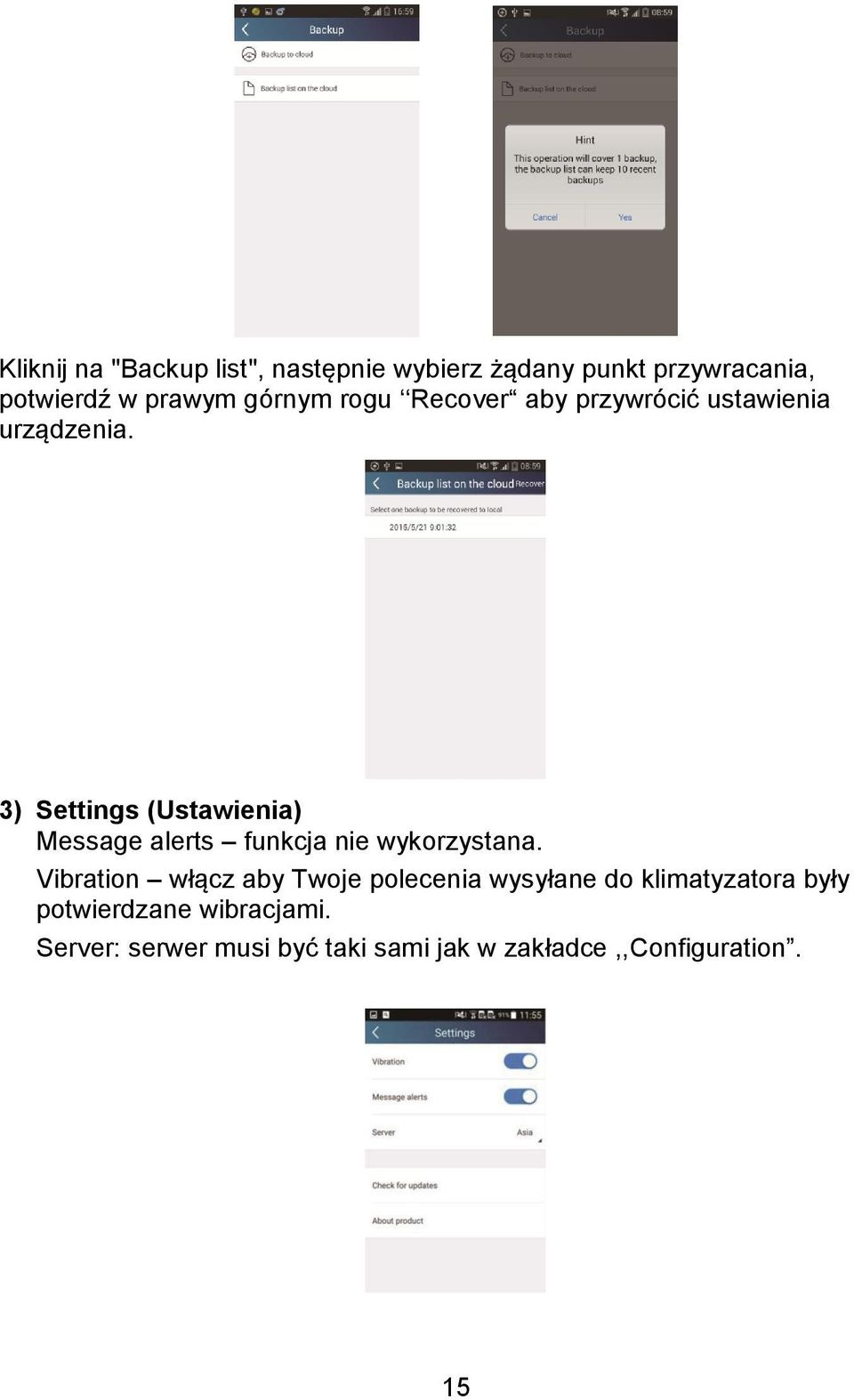 3) Settings (Ustawienia) Message alerts funkcja nie wykorzystana.