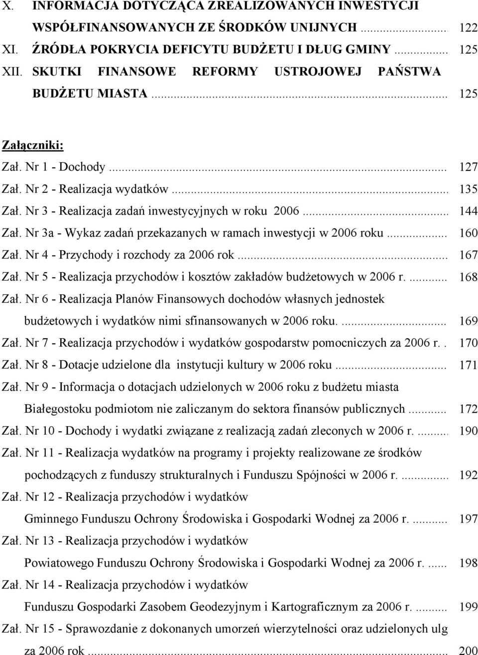 Nr 3 - Realizacja zadań inwestycyjnych w roku 2006... 144 Zał. Nr 3a - Wykaz zadań przekazanych w ramach inwestycji w 2006 roku... 160 Zał. Nr 4 - Przychody i rozchody za 2006 rok... 167 Zał.