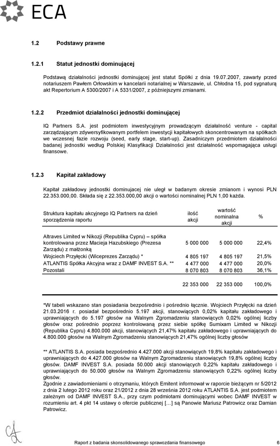 A. jest podmiotem inwestycyjnym prowadzącym działalność venture - capital zarządzającym zdywersyfikowanym portfelem inwestycji kapitałowych skoncentrowanym na spółkach we wczesnej fazie rozwoju