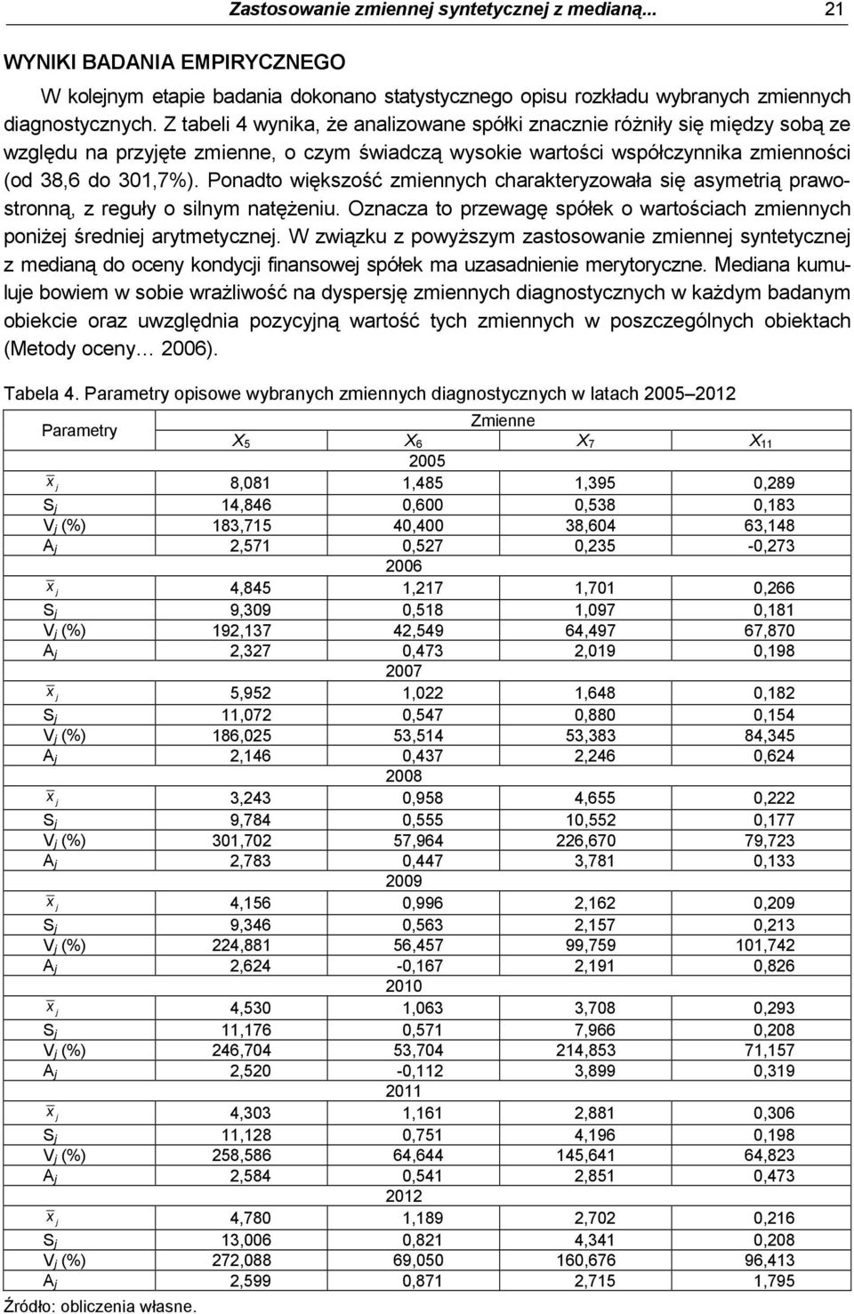 Ponadto większość zmiennych chaakteyzowała się asymetią pawostonną, z eguły o silnym natężeniu. Oznacza to pzewagę spółek o watościach zmiennych poniże śednie aytmetyczne.