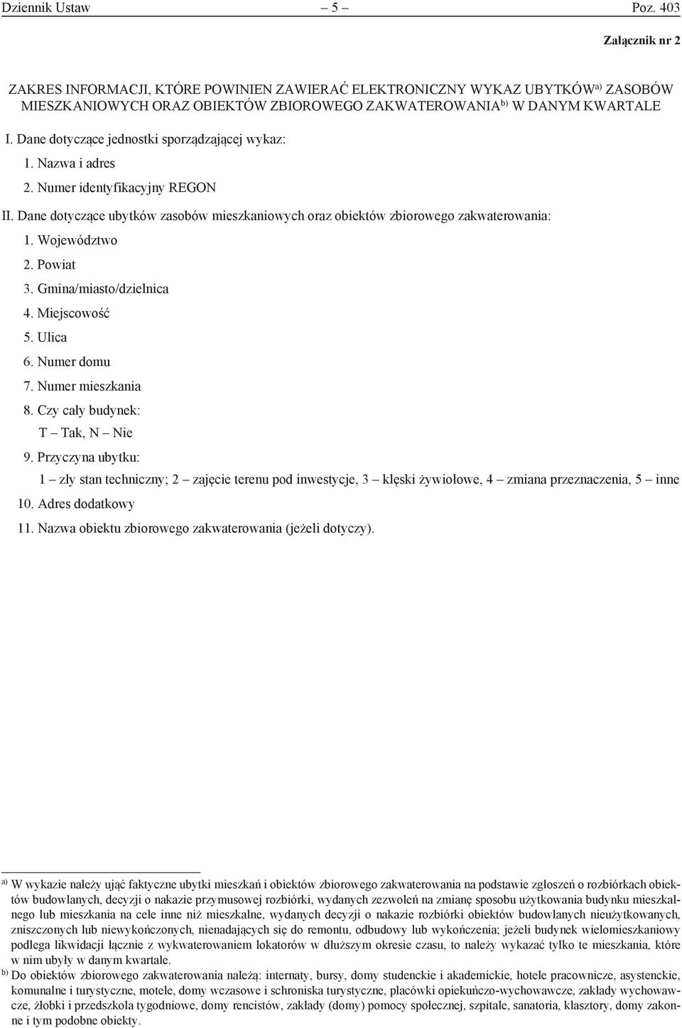Województwo 2. Powiat 3. Gmina/miasto/dzielnica 4. Miejscowość 5. Ulica 6. Numer domu 7. Numer mieszkania 8. Czy cały budynek: 9.