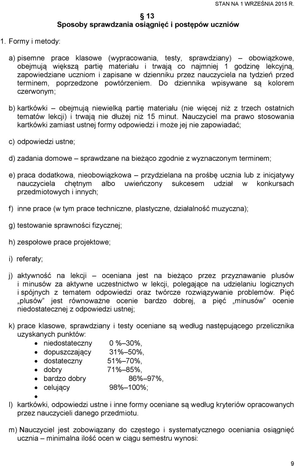 nauczyciela na tydzień przed terminem, poprzedzone powtórzeniem.