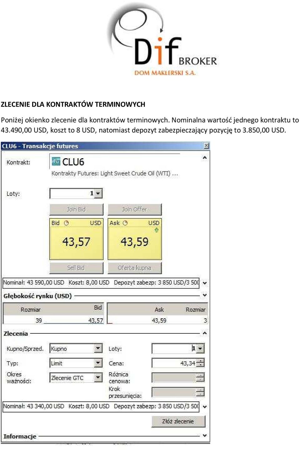 Nominalna wartość jednego kontraktu to 43.
