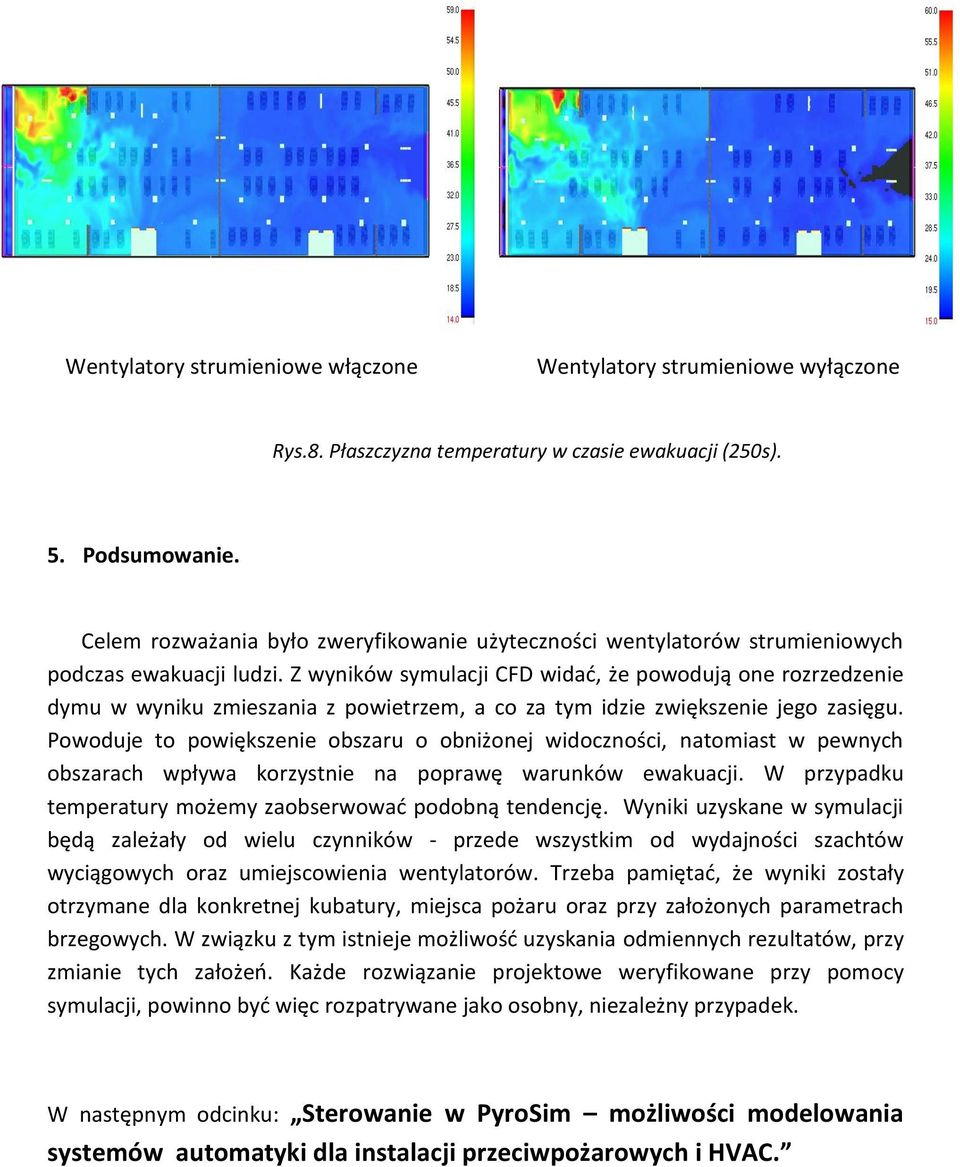 Z wyników symulacji CFD widać, że powodują one rozrzedzenie dymu w wyniku zmieszania z powietrzem, a co za tym idzie zwiększenie jego zasięgu.