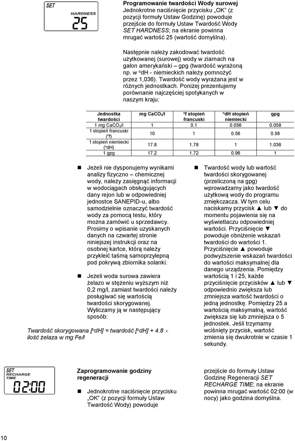 w o dh - niemieckich należy pomnożyć przez 1,036). Twardość wody wyrażana jest w różnych jednostkach.