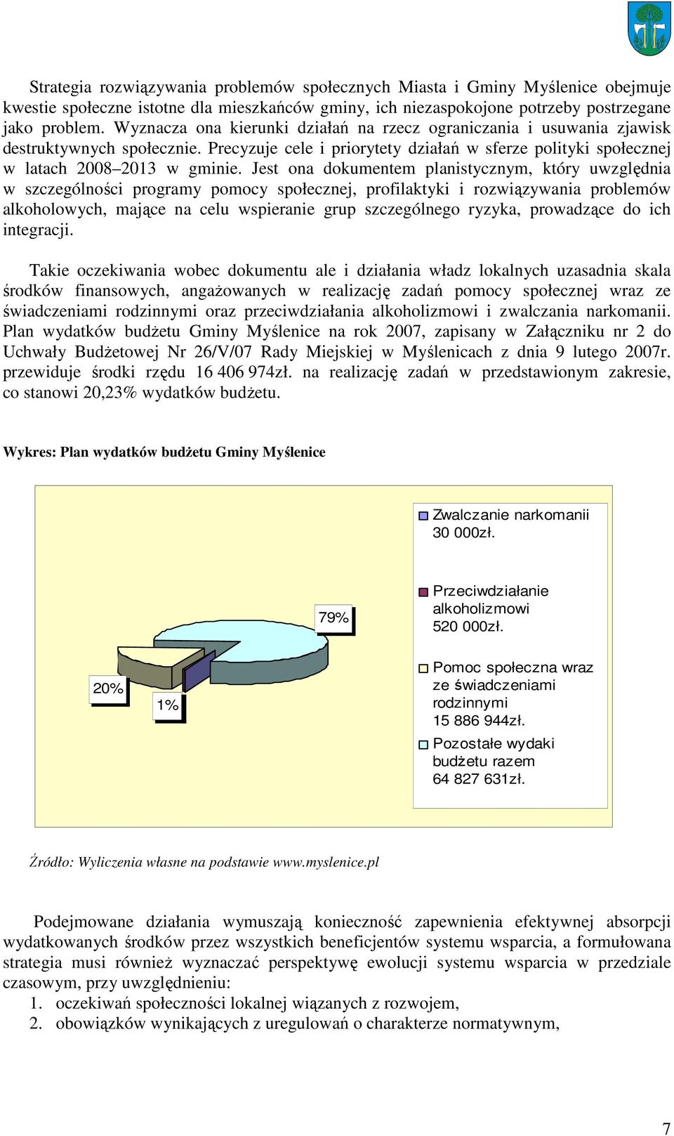 Jest ona dokumentem planistycznym, który uwzględnia w szczególności programy pomocy społecznej, profilaktyki i rozwiązywania problemów alkoholowych, mające na celu wspieranie grup szczególnego