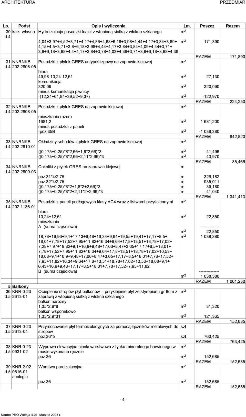 2 171,890 RAZEM 171,890 31 NNRNKB Posadzki z płytek GRES antypoślizgowy na zaprawie klejowej 2 d.