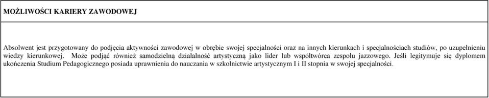 Może podjąć również samodzielną działalność artystyczną jako lider lub współtwórca zespołu jazzowego.